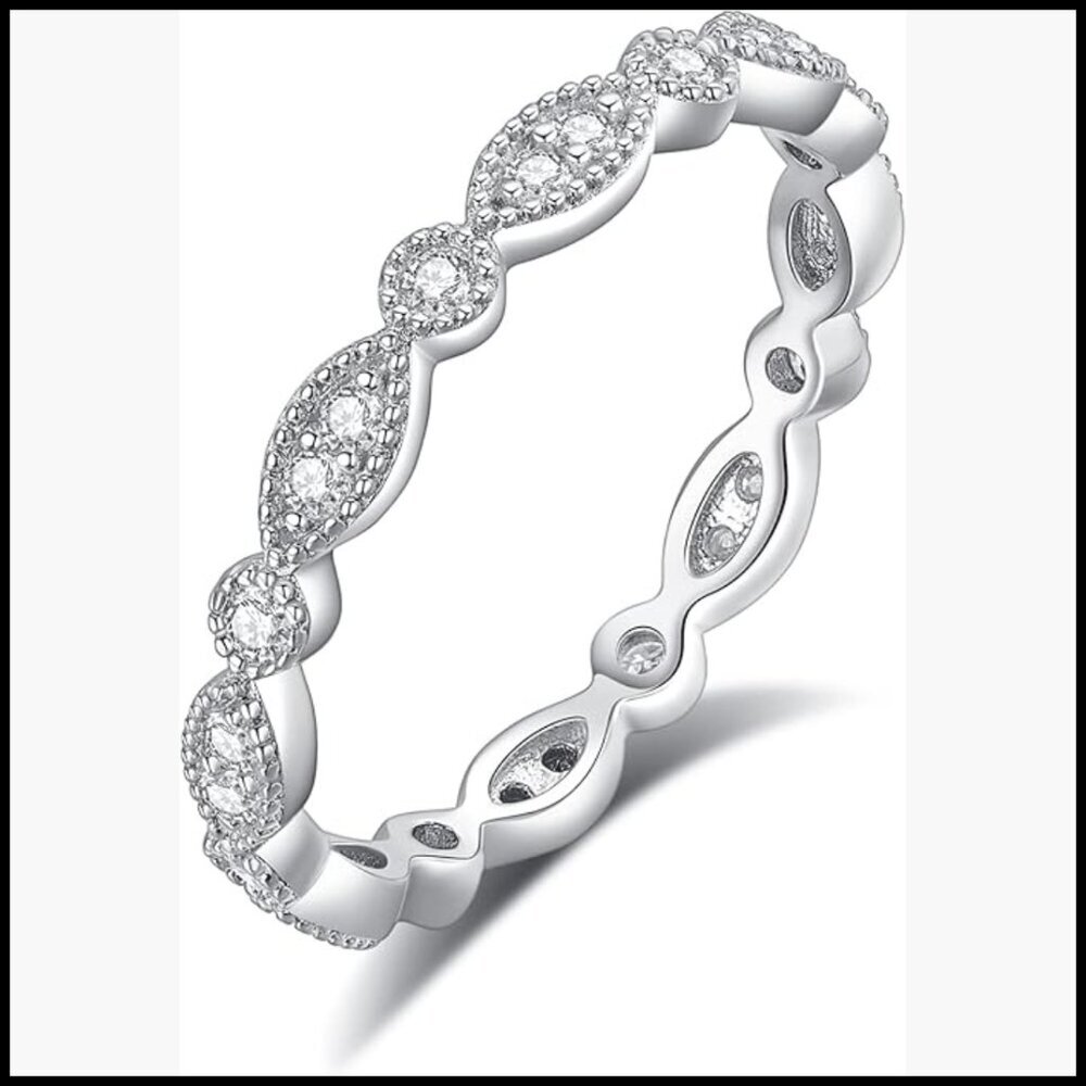 18K White Gold 1 CT Moissanite Wedding Band 925 Sterling Silver Stackable - Picture 6 of 6